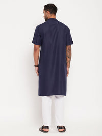 Thumbnail for VM by Vastramay Men's Navy Blue And White Cotton Kurta Pyjama Set - Distacart