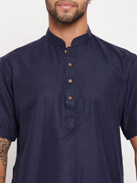 Thumbnail for VM by Vastramay Men's Navy Blue And White Cotton Kurta Pyjama Set - Distacart