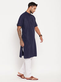 Thumbnail for VM by Vastramay Men's Navy Blue And White Cotton Kurta Pyjama Set - Distacart