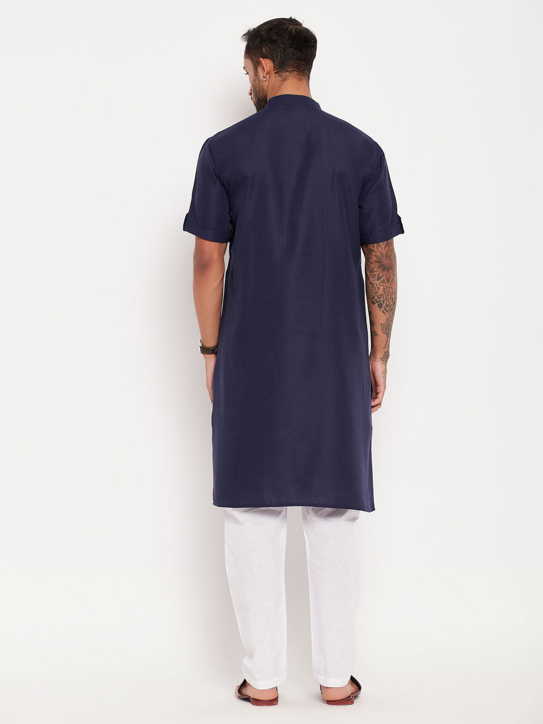VM by Vastramay Men's Navy Blue And White Cotton Kurta Pyjama Set - Distacart