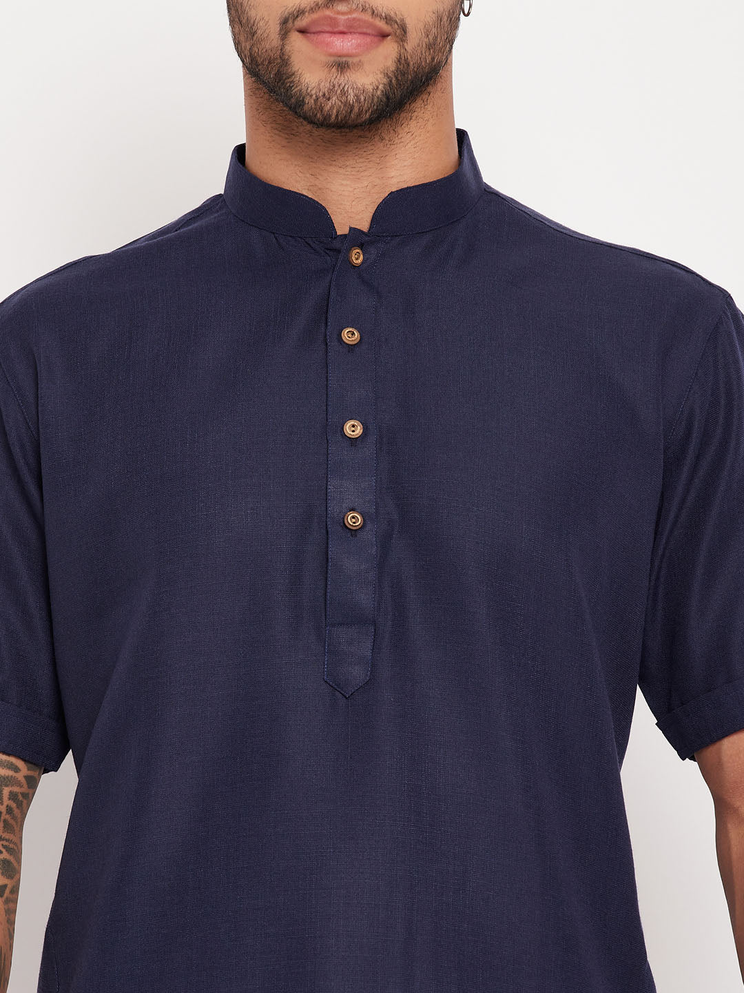 VM by Vastramay Men's Navy Blue And White Cotton Kurta Pyjama Set - Distacart