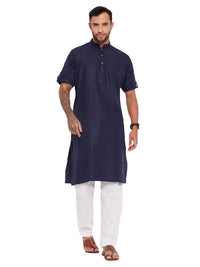 Thumbnail for VM by Vastramay Men's Navy Blue And White Cotton Kurta Pyjama Set - Distacart