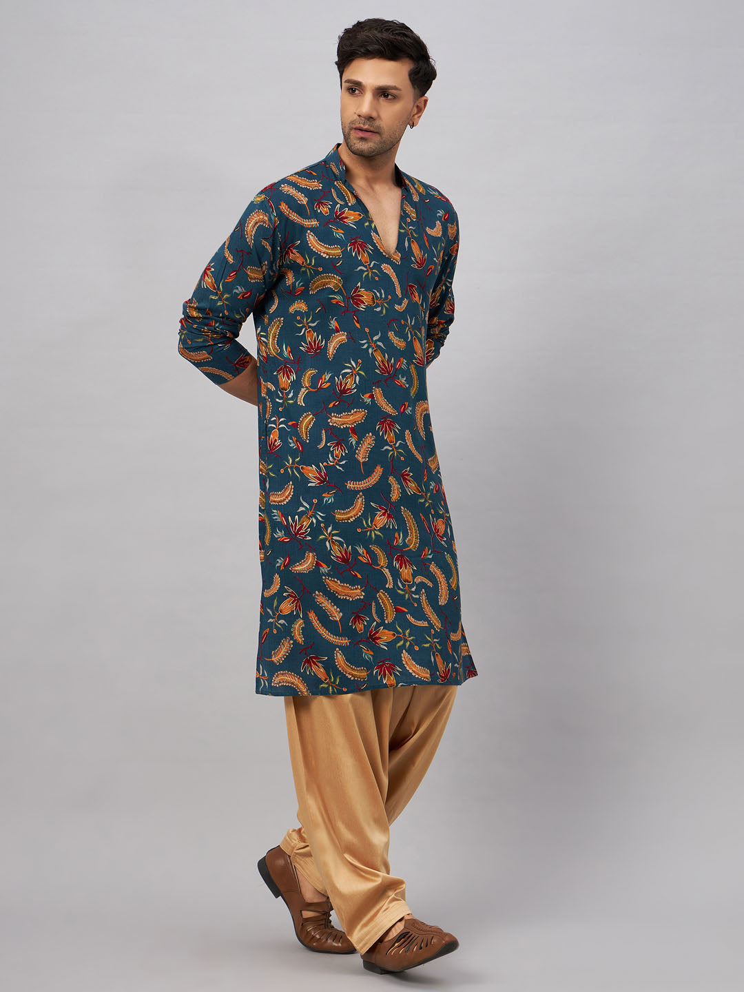 VM by Vastramay Men's Blue And Rose Gold Rayon Kurta And Patiala Set - Distacart