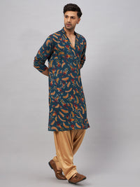 Thumbnail for VM by Vastramay Men's Blue And Rose Gold Rayon Kurta And Patiala Set - Distacart