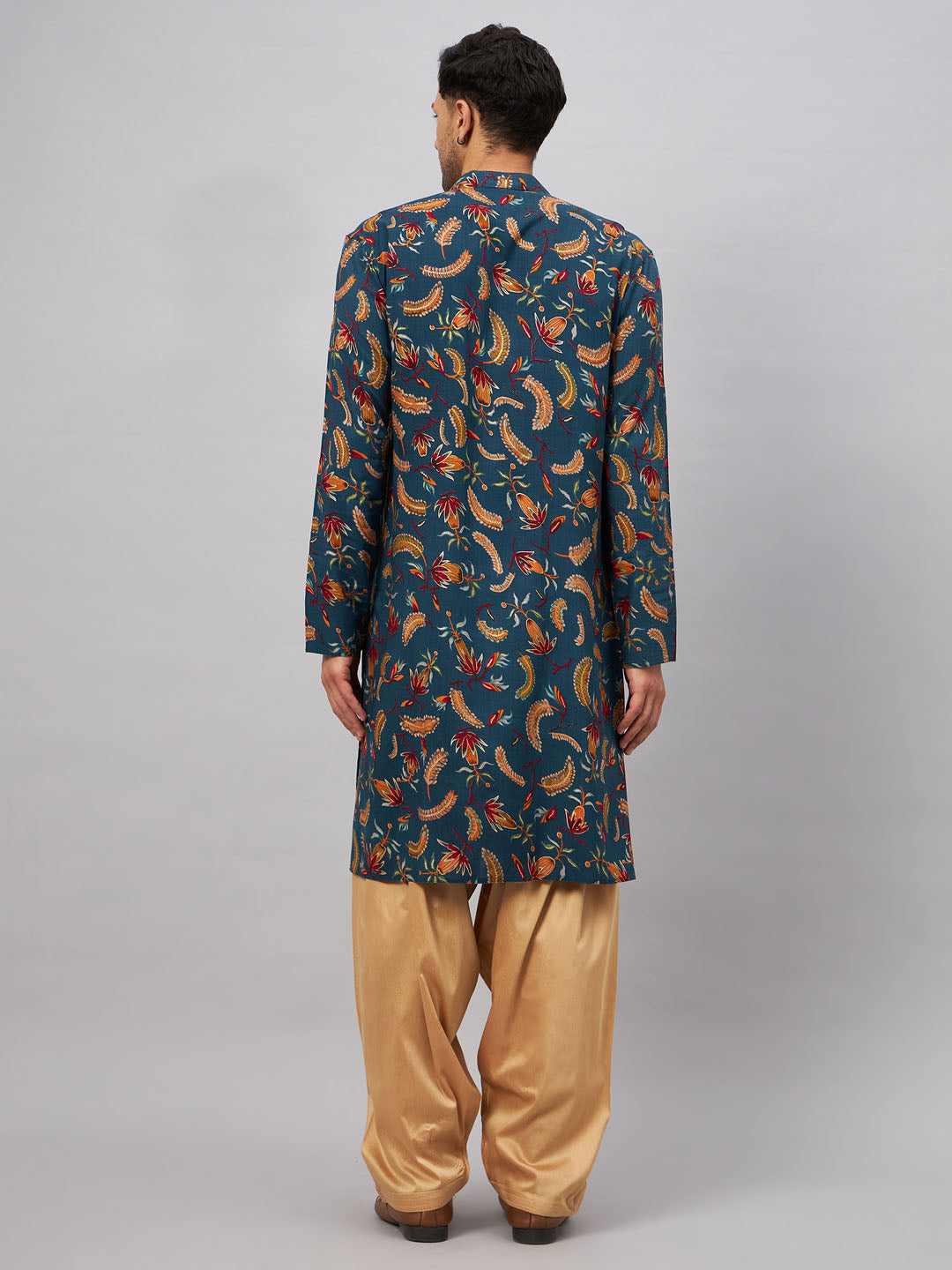 VM by Vastramay Men's Blue And Rose Gold Rayon Kurta And Patiala Set - Distacart