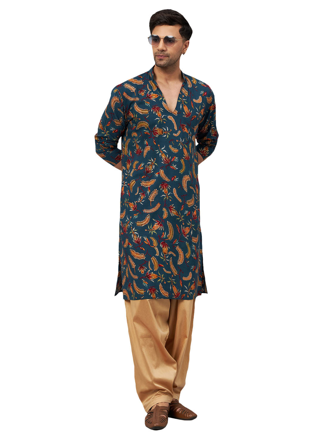 VM by Vastramay Men's Blue And Rose Gold Rayon Kurta And Patiala Set - Distacart