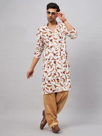 Thumbnail for VM by Vastramay Men's White And Rose Gold Rayon Kurta And Patiala Set - Distacart