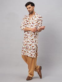 Thumbnail for VM by Vastramay Men's White And Rose Gold Rayon Kurta And Patiala Set - Distacart