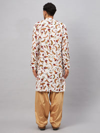 Thumbnail for VM by Vastramay Men's White And Rose Gold Rayon Kurta And Patiala Set - Distacart