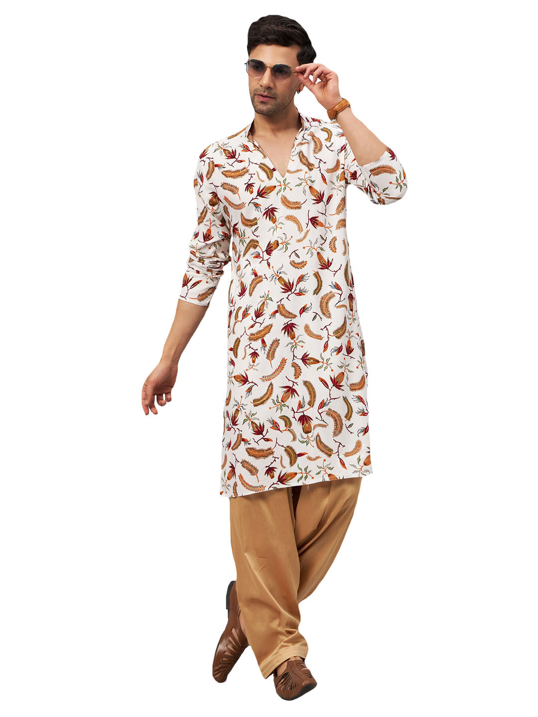 VM by Vastramay Men's White And Rose Gold Rayon Kurta And Patiala Set - Distacart