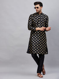 Thumbnail for VM by Vastramay Men's Black Silk Blend Kurta Pyjama Set - Distacart