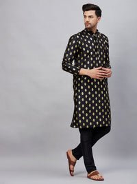 Thumbnail for VM by Vastramay Men's Black Silk Blend Kurta Pyjama Set - Distacart