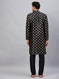 Thumbnail for VM by Vastramay Men's Black Silk Blend Kurta Pyjama Set - Distacart