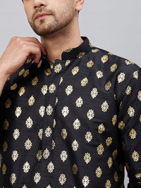 Thumbnail for VM by Vastramay Men's Black Silk Blend Kurta Pyjama Set - Distacart
