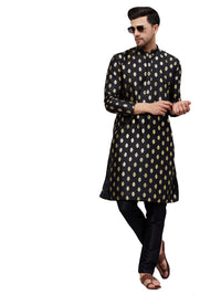 Thumbnail for VM by Vastramay Men's Black Silk Blend Kurta Pyjama Set - Distacart