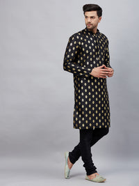 Thumbnail for VM by Vastramay Men's Black Dupion Silk Kurta Pyjama Set - Distacart