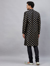 Thumbnail for VM by Vastramay Men's Black Dupion Silk Kurta Pyjama Set - Distacart