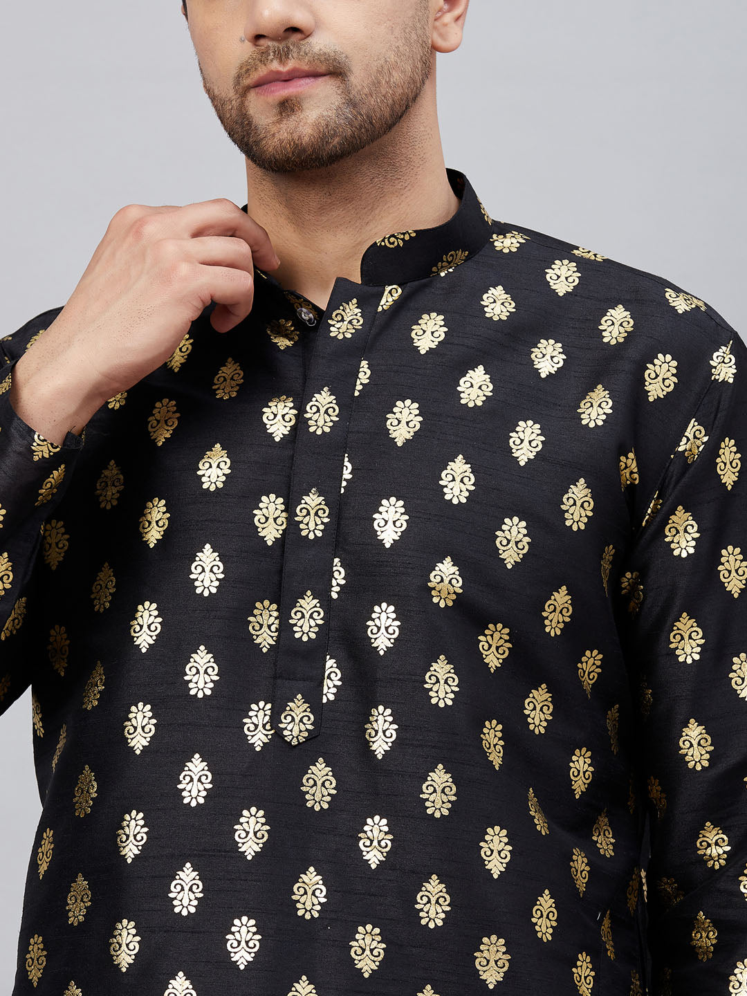 VM by Vastramay Men's Black Dupion Silk Kurta Pyjama Set - Distacart
