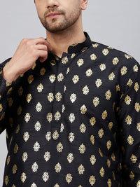 Thumbnail for VM by Vastramay Men's Black Dupion Silk Kurta Pyjama Set - Distacart