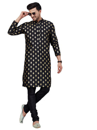 Thumbnail for VM by Vastramay Men's Black Dupion Silk Kurta Pyjama Set - Distacart
