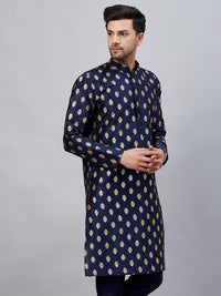 Thumbnail for VM by Vastramay Men's Navy Blue Dupion Silk Kurta - Distacart