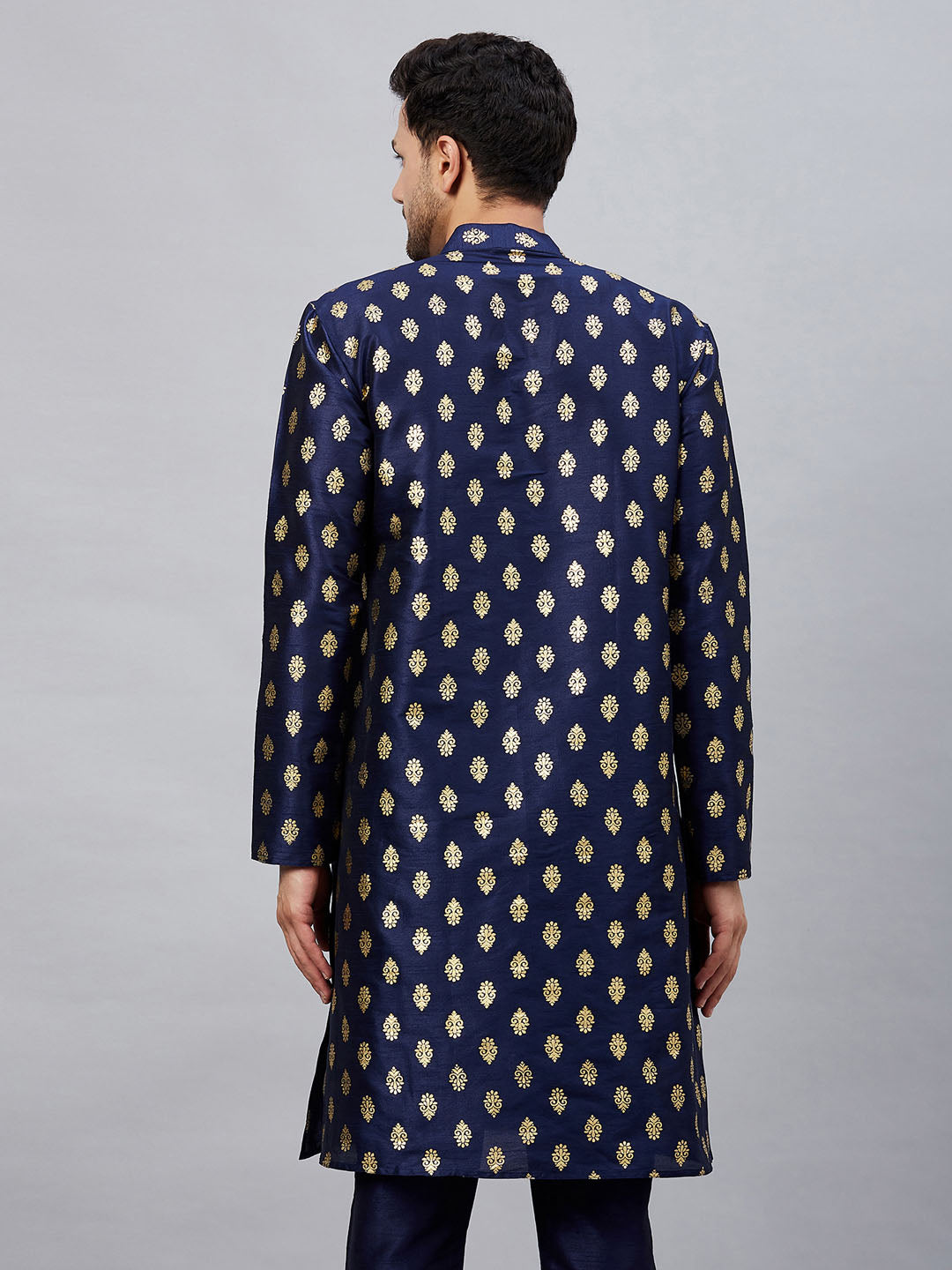 VM by Vastramay Men's Navy Blue Dupion Silk Kurta - Distacart