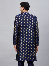 Thumbnail for VM by Vastramay Men's Navy Blue Dupion Silk Kurta - Distacart