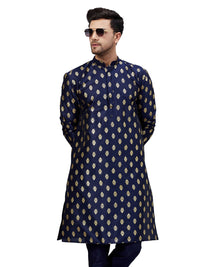 Thumbnail for VM by Vastramay Men's Navy Blue Dupion Silk Kurta - Distacart