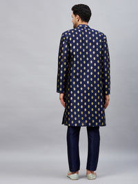 Thumbnail for VM by Vastramay Men's Navy Blue Silk Blend Kurta Pyjama Set - Distacart