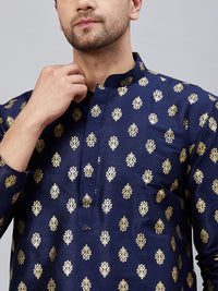 Thumbnail for VM by Vastramay Men's Navy Blue Silk Blend Kurta Pyjama Set - Distacart