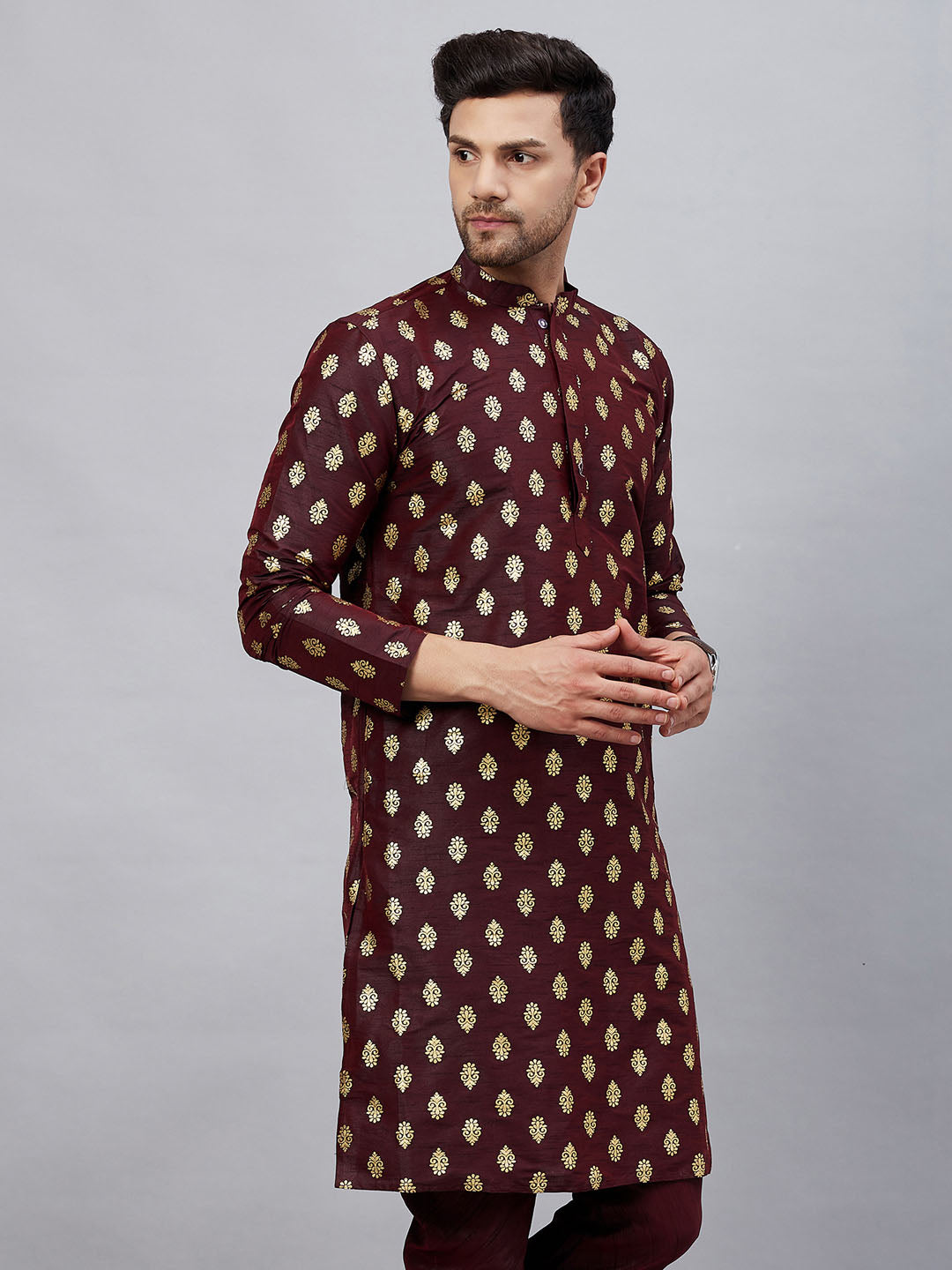 VM by Vastramay Men's Wine Dupion Silk Kurta - Distacart