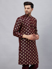 Thumbnail for VM by Vastramay Men's Wine Dupion Silk Kurta - Distacart