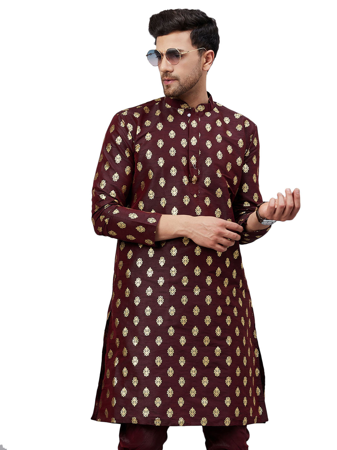 VM by Vastramay Men's Wine Dupion Silk Kurta - Distacart