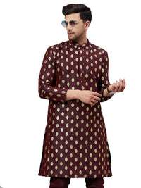 Thumbnail for VM by Vastramay Men's Wine Dupion Silk Kurta - Distacart