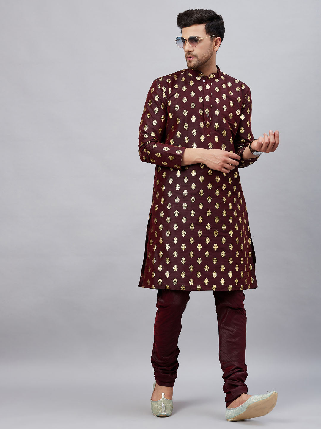 VM by Vastramay Men's Wine Dupion Silk Kurta Pyjama Set - Distacart