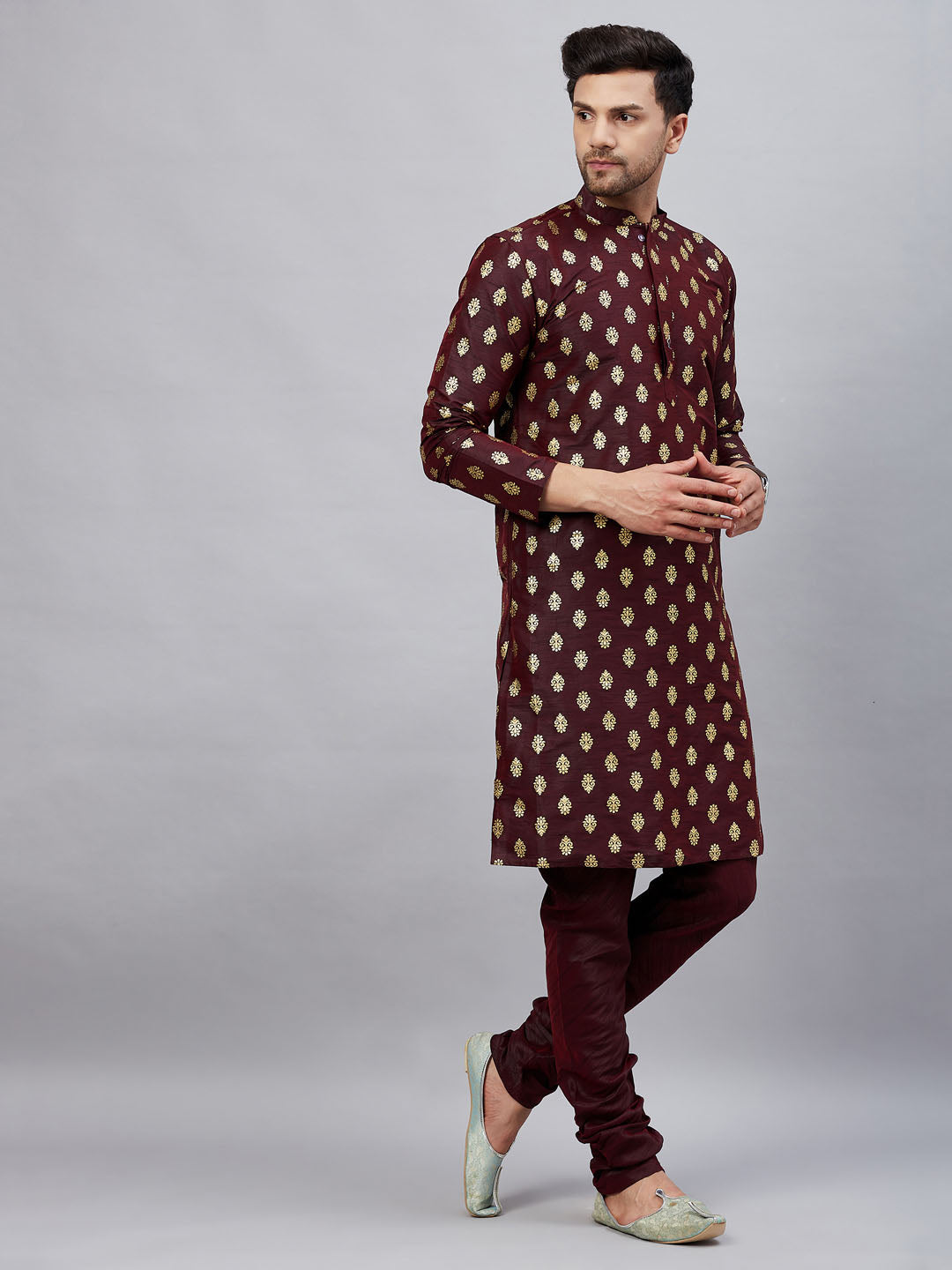 VM by Vastramay Men's Wine Dupion Silk Kurta Pyjama Set - Distacart