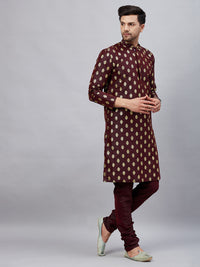 Thumbnail for VM by Vastramay Men's Wine Dupion Silk Kurta Pyjama Set - Distacart