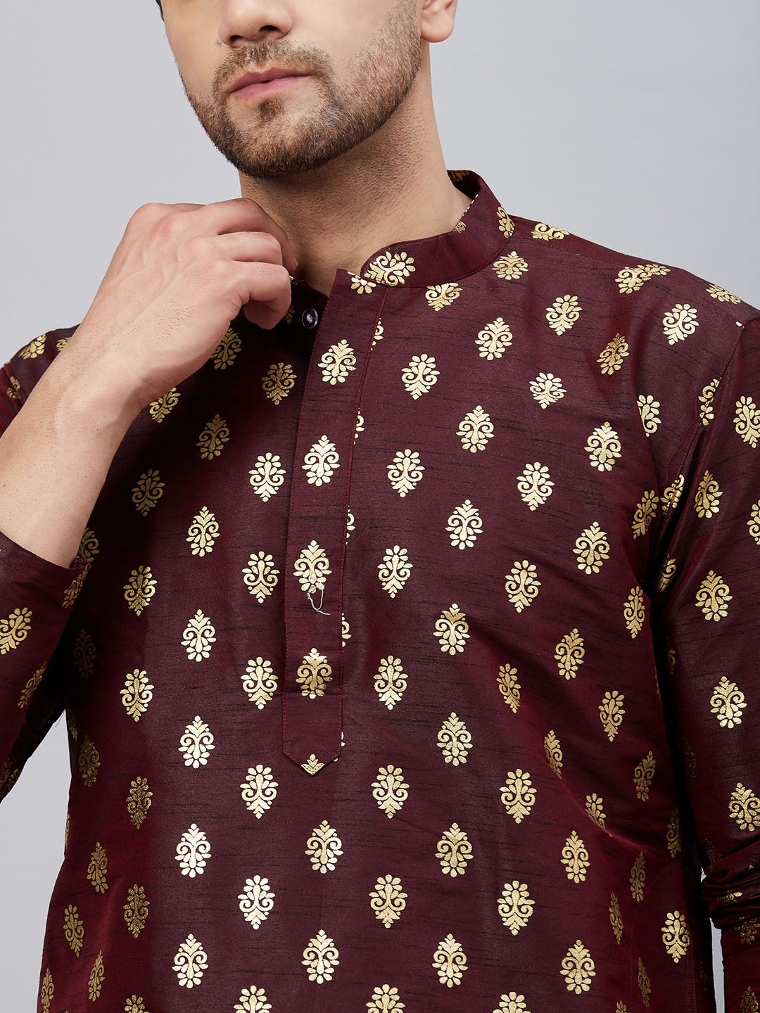 VM by Vastramay Men's Wine Dupion Silk Kurta Pyjama Set - Distacart