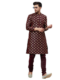 Thumbnail for VM by Vastramay Men's Wine Dupion Silk Kurta Pyjama Set - Distacart