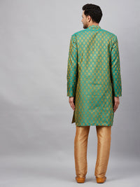 Thumbnail for VM by Vastramay Men's Green And Rose Gold Silk Blend Kurta Pyjama Set - Distacart