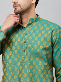 Thumbnail for VM by Vastramay Men's Green And Rose Gold Silk Blend Kurta Pyjama Set - Distacart