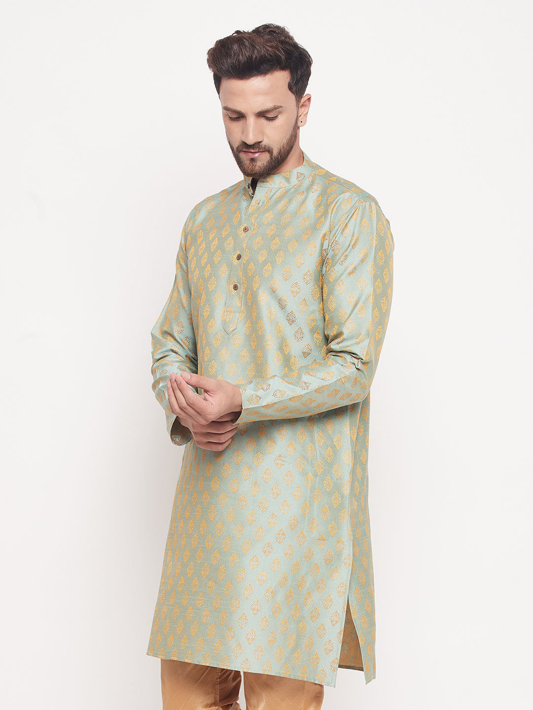 VM by Vastramay Men's Mint Green Silk Blend Kurta - Distacart