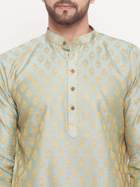 Thumbnail for VM by Vastramay Men's Mint Green Silk Blend Kurta - Distacart