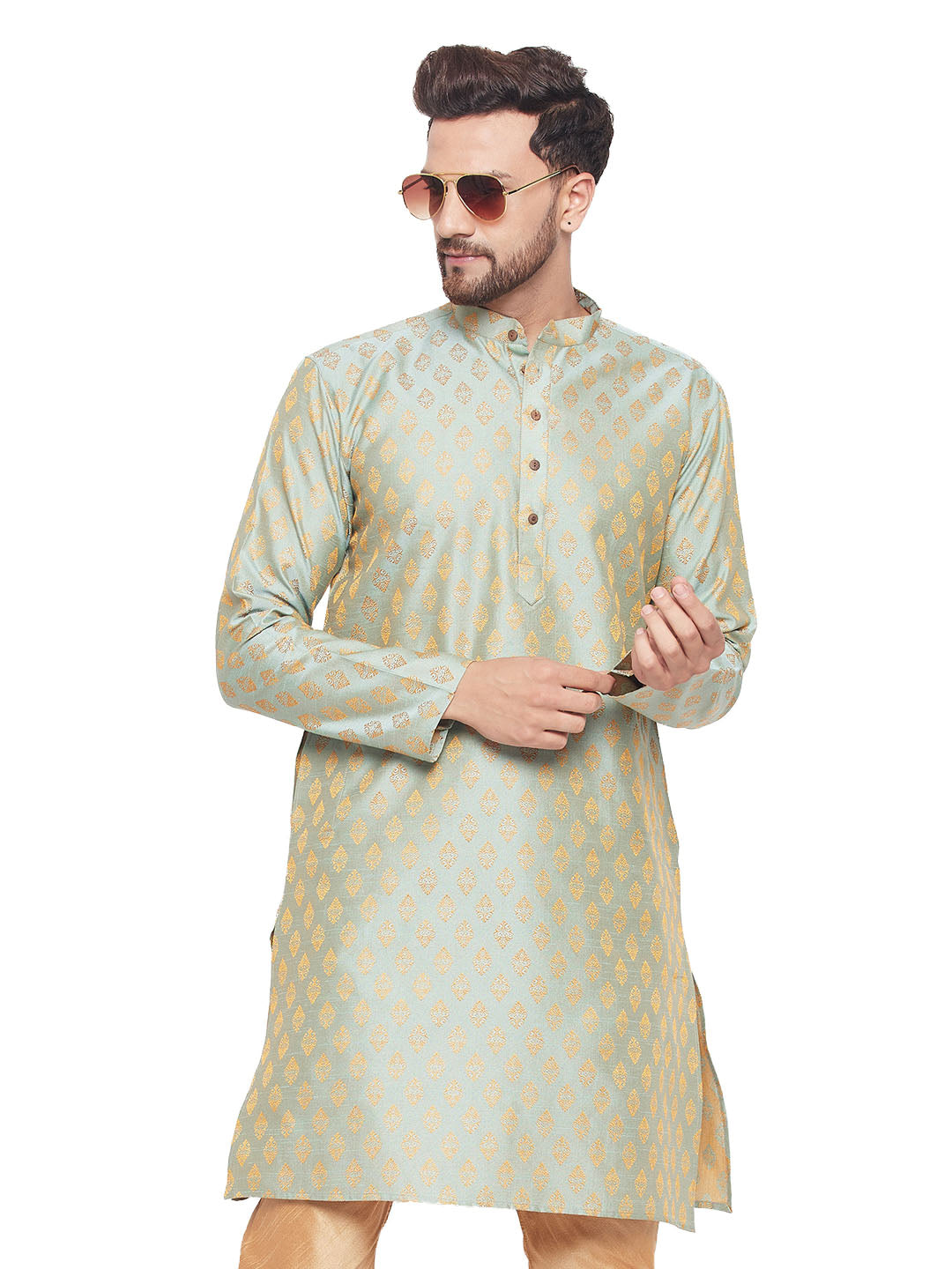 VM by Vastramay Men's Mint Green Silk Blend Kurta - Distacart
