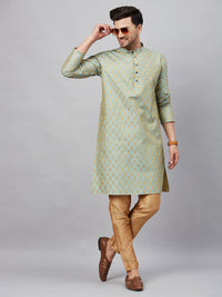 Thumbnail for VM by Vastramay Men's Mint Green And Rose Gold Silk Blend Kurta Pyjama Set - Distacart