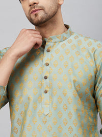 Thumbnail for VM by Vastramay Men's Mint Green And Rose Gold Silk Blend Kurta Pyjama Set - Distacart