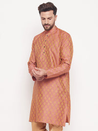 Thumbnail for VM by Vastramay Men's Pink Silk Blend Kurta - Distacart