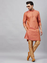Thumbnail for VM by Vastramay Men's Pink And Rose Gold Silk Blend Kurta Pyjama Set - Distacart