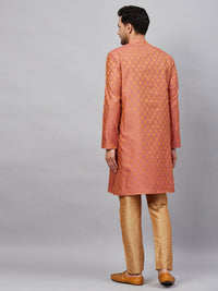 Thumbnail for VM by Vastramay Men's Pink And Rose Gold Silk Blend Kurta Pyjama Set - Distacart