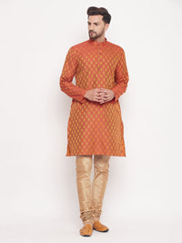 Thumbnail for VM by Vastramay Men's Red And Rose Gold Silk Blend Kurta Pyjama Set - Distacart